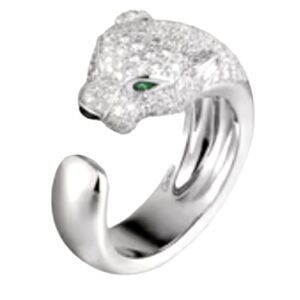 Vintage style Elegant Silver tone faux diamonds Panther Ring